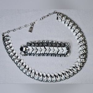 Vintage Coro silver-tone necklace and bracelet set with a flexible serpentine